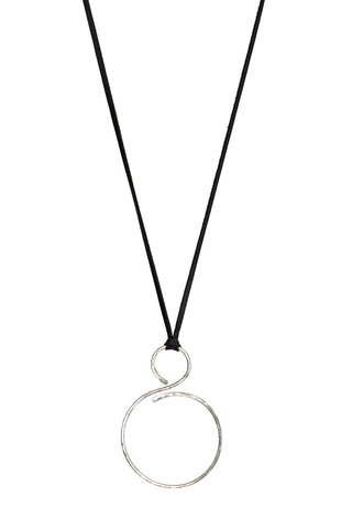 2232  OVERSIZED HAMMERED STERLING SWIRL PENDANT ON BLACK LEATHER NECKLACE