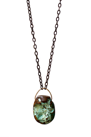 2238  CHRYSOCOLLA DRUZY PENDANT ON BRASS CHAIN - ONE OF A KIND