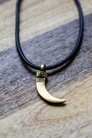 2239  BRASS HORN ON THICK CHOCOLATE LEATHER NECKLACE