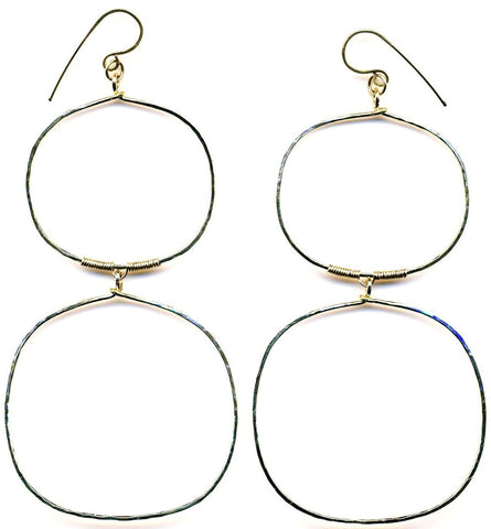 E0408G Large Double Curved Square Hammered Gold Earrings
