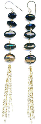 E0449 Faceted Smoky Quartz Nugget with Gold Filled Chain Earrings