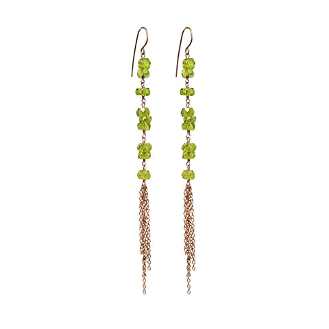 E0458 Faceted Peridot Disks with Gold Filled Chain Earrings