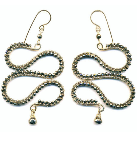 E0470 Gold Faceted Pyrite on GF Snake  Earrings with Pyrite Drop