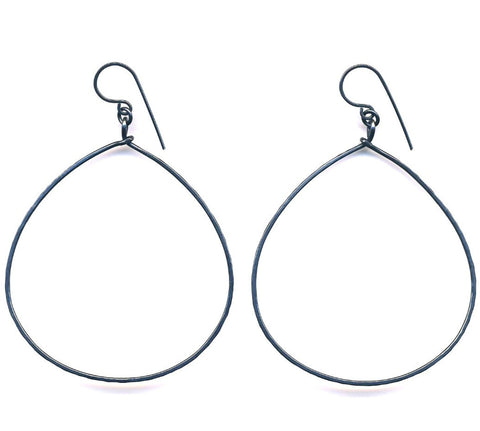 E0424OX Hammered Oxidized Sterling Wide Teardrops Earrings