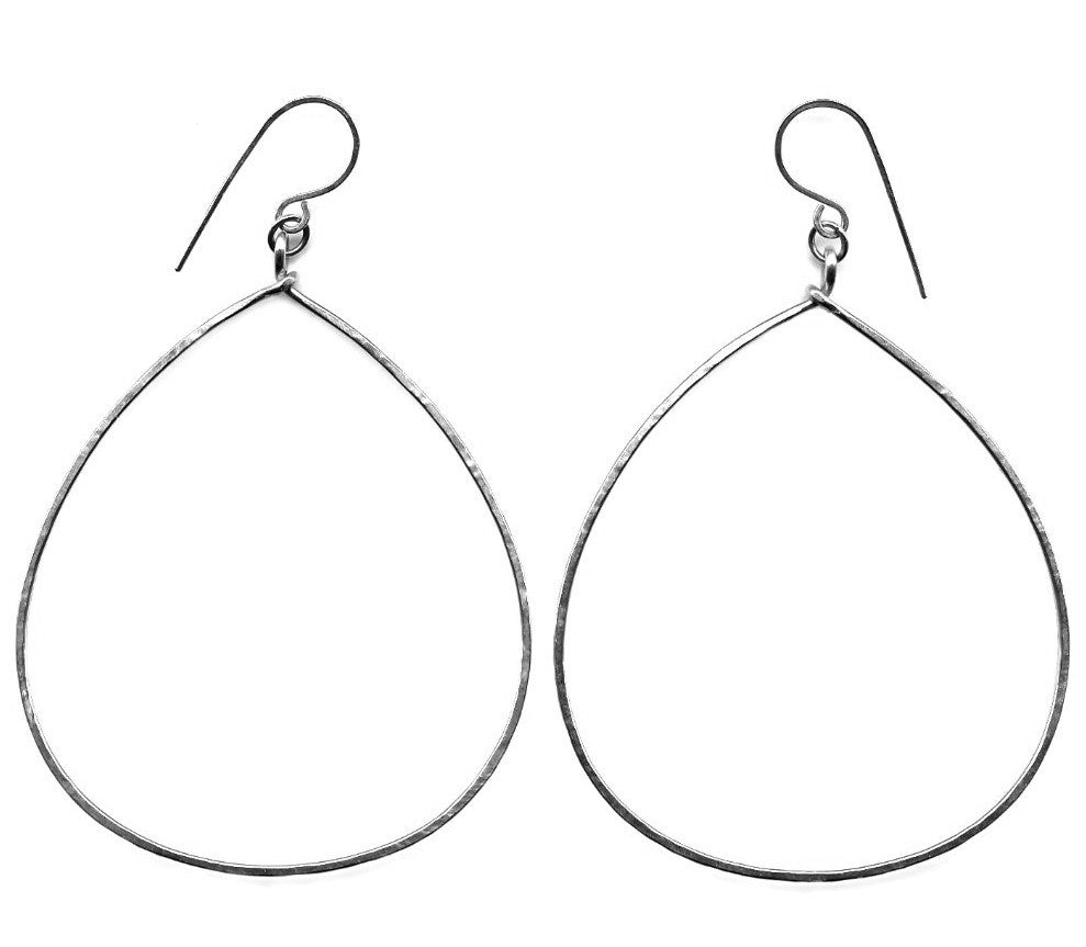E0424S Hammered Sterling Silver Wide Teardrops Earrings