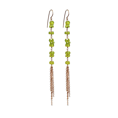 E0458 Faceted Peridot Disks with Gold Filled Chain Earrings