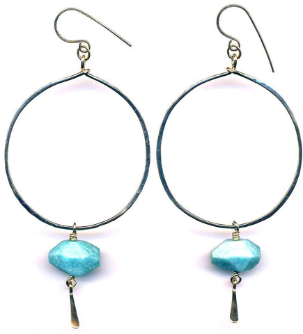 E0479 Amazonite on Hammered Gold Filled Circle Earrings