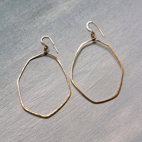 E0521G Hammered Gold Filled Asymmetrical Oval Earrings