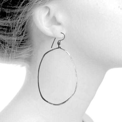 E0521S Hammered Sterling Asymmetrical Oval Earrings