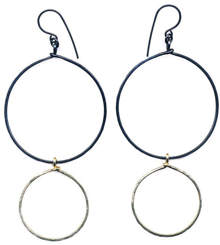 E0527 Mixed Metal Double Circle Earrings