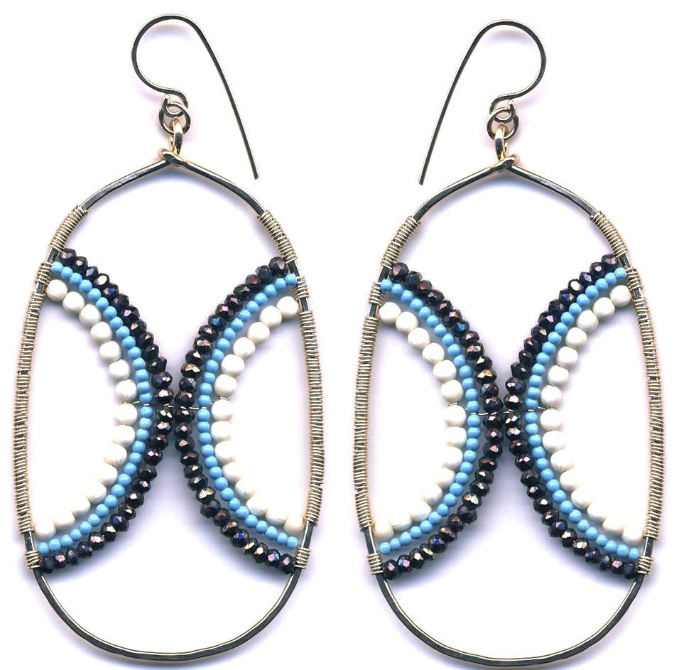 E0530 Pyrite, Bone & Turquoise on Hammered Gold Filed Oval Earrings