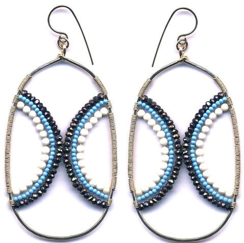 E0530 Pyrite, Bone & Turquoise on Hammered Gold Filed Oval Earrings