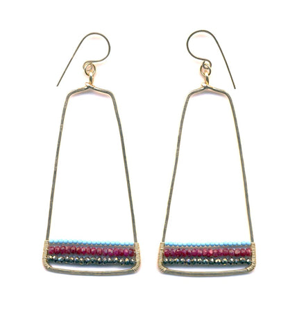 E0534 Turquoise, Ruby & Pyrite on Hammered Gold Filled Earrings