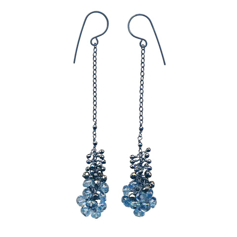 E0535 London Blue Topaz & Pyrite on Oxidized Sterling Chain Earring