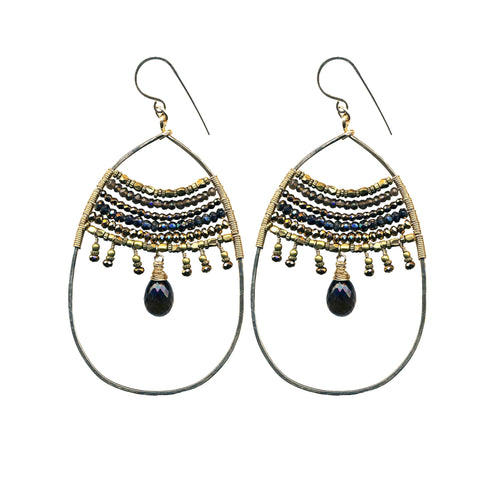 E0564 Gold Filled Oval with Antique Bronze Beads, Bronze Pyrite