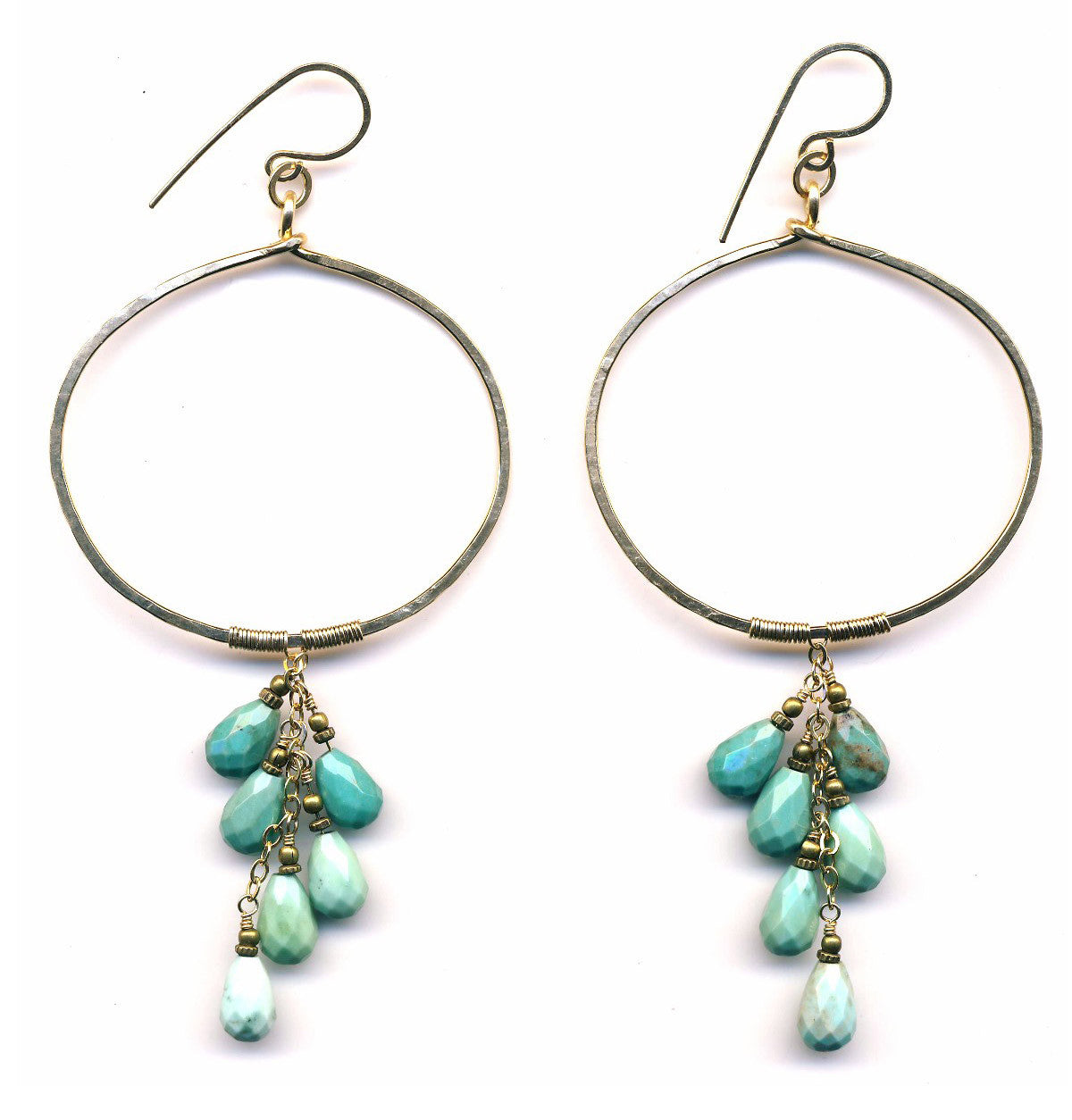 E0570 Hammered Gold Filled Oval with Faceted Amazonite Drops