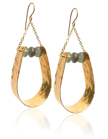 E0577 Hammered Brass with Moss Aquamarine Faceted Rondells