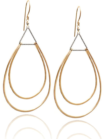 E0582 Polished and Matte Hammered Gold Filled Curves on Oxidized Sterling Chain