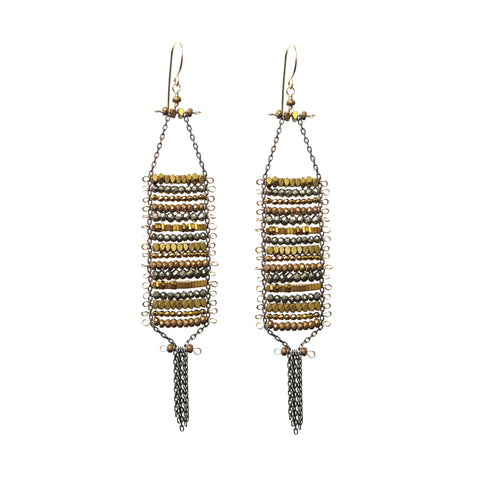 E0602 Layered Metal Hematite and Pyrite on Brass Chain 5" Long