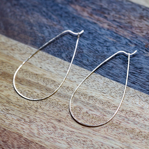 E0618 HAMMERED GOLD FILLED ELONGATED HOOP EARRINGS  3.25" LONG