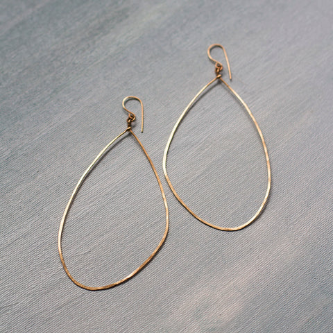 E0623 EXTRA LARGE HAMMERED GOLD FILLED ASYMMETRICAL TEARDROP EARRINGS 4.5" LONG