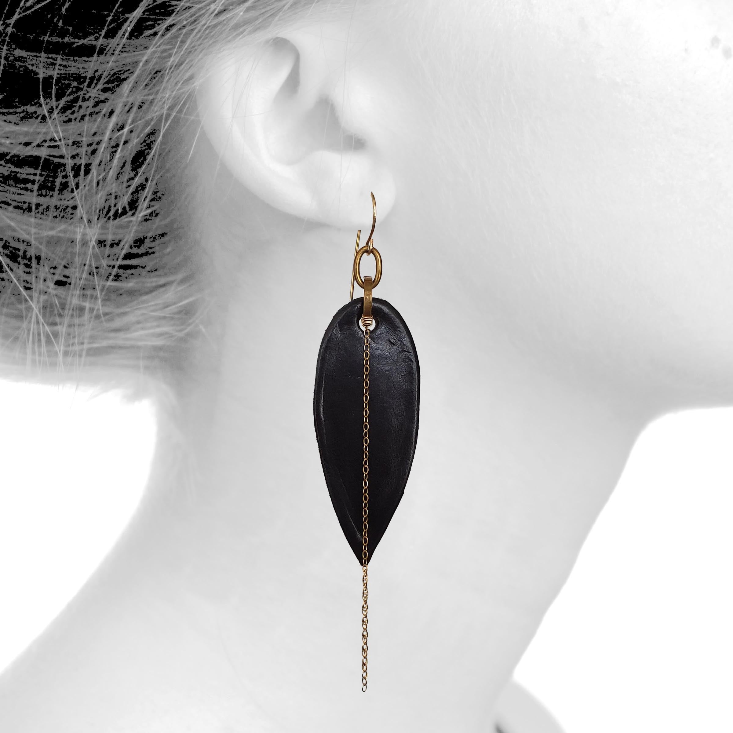 Black and Gold Earrings, Leather Leaf Earring, Leather Earrings, Boho Chic  Earrings, Black Agate Earrings, Long Dangle Earrings Boho Jewelry - Etsy |  Diy leather earrings, Leather jewelry diy, Boho chic earrings